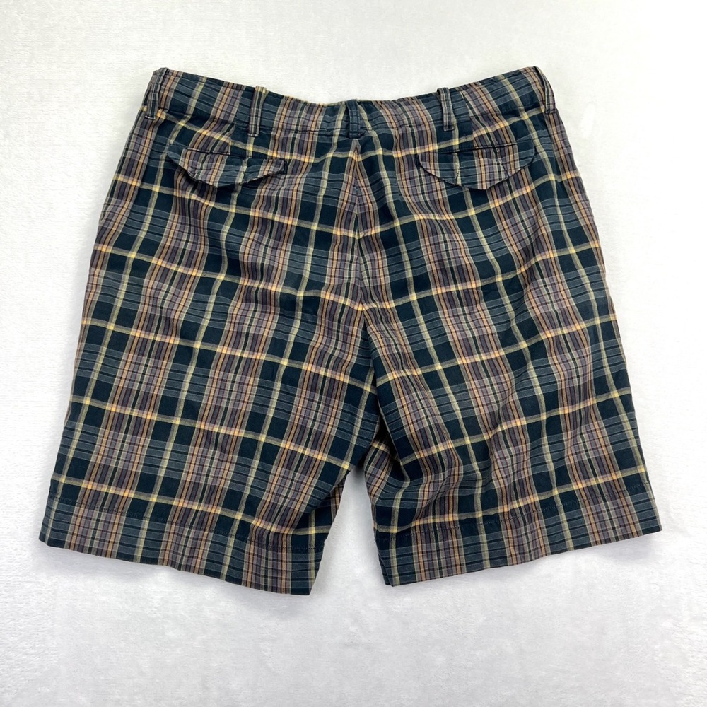 Polo Ralph Lauren Shorts Mens 37 Navy Yellow Plaid Preppy Cotton Flat Front - Picture 2 of 8